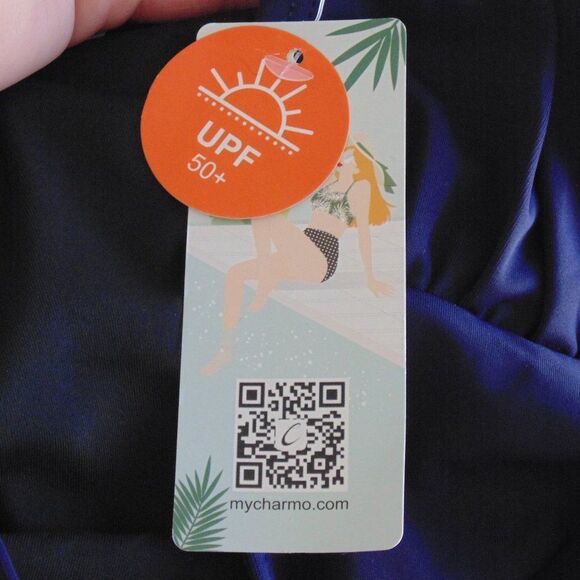 new BIKINI BOTTOM, L, Navy Blue, Lower rise, Shirred hips, Full Coverage, UPF 50 - Picture 9 of 11